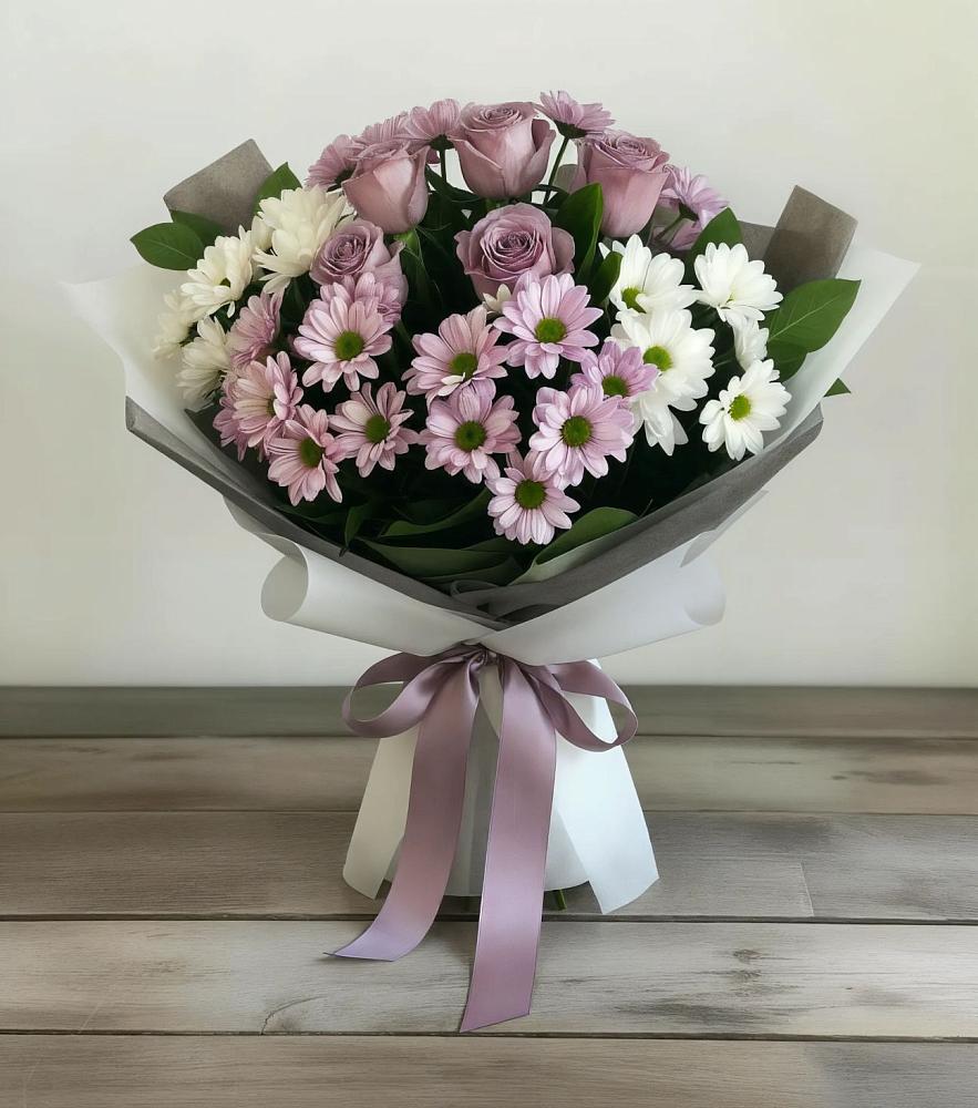Букет цветов из: Хризантемы и Розы в Цимлянском