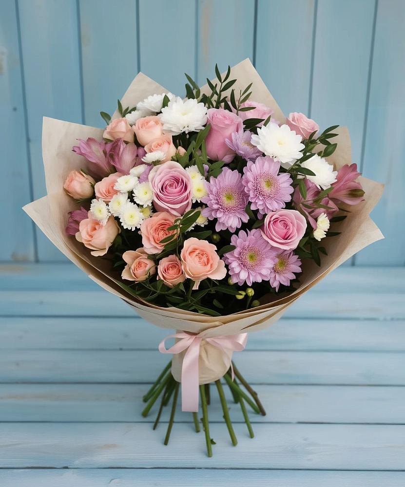 Букет цветов из: Хризантемы, Розы и Альстромерии в Цимлянском