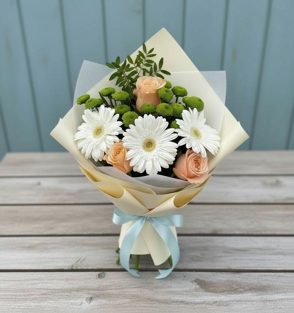 Букет цветов из: Герберы, Розы и Хризантемы в Цимлянском