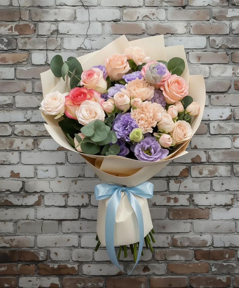 Букет цветов из: Розы, Лизиантусы и Гвоздики в Цимлянском