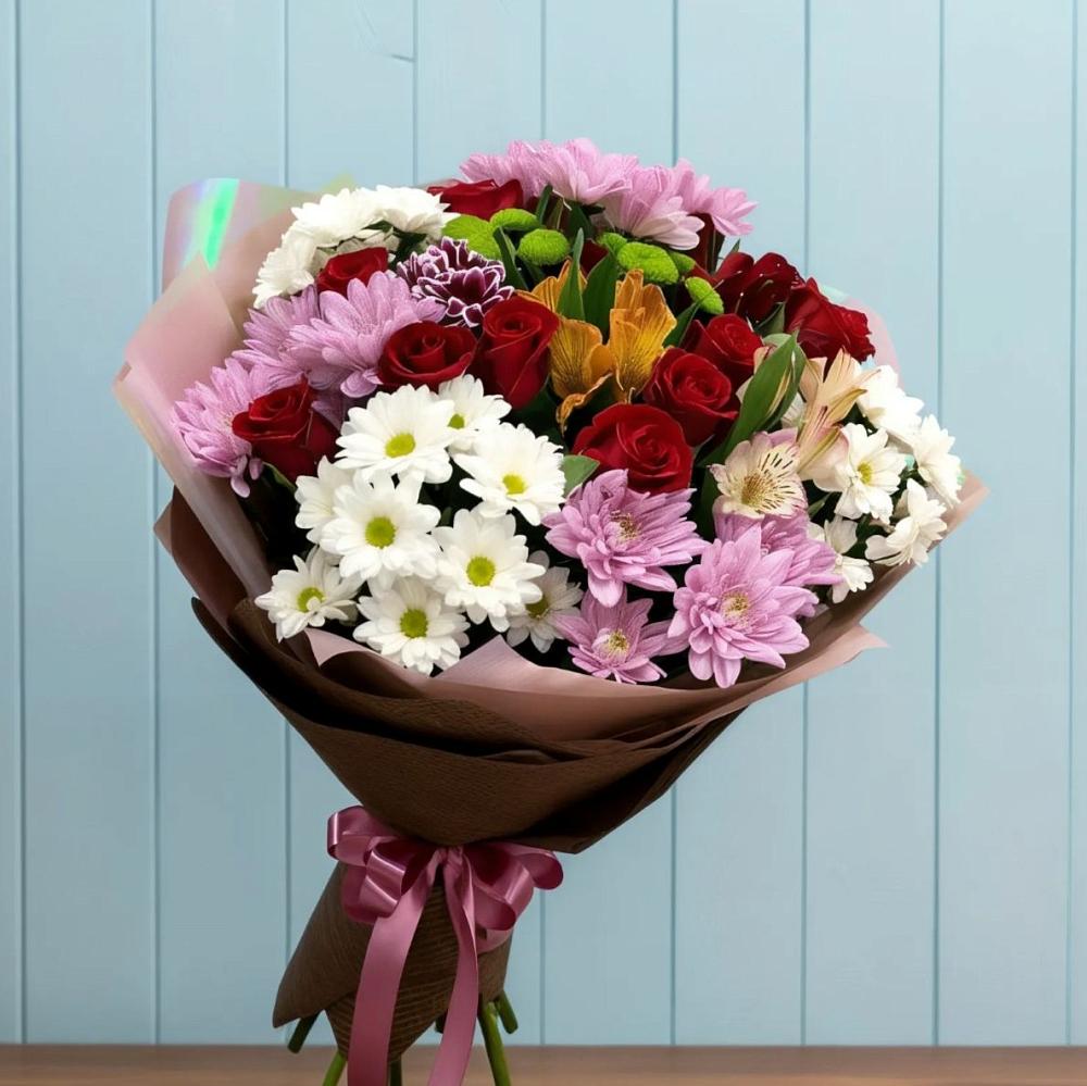 Букет цветов из: Розы, Хризантемы и Альстромерии в Цимлянском