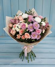 Букет цветов из:  Хризантемы, Розы и Альстромерии в Цимлянском