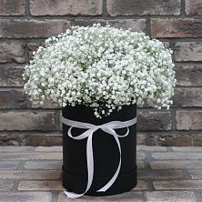 Цветочная композиция из Гипсофила в шляпной коробке в Цимлянском