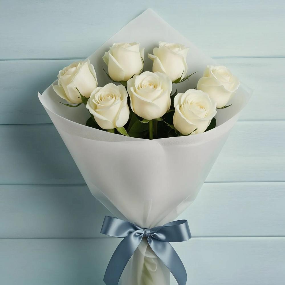 Букет 7 Белых роз Эдлесс Лав в Цимлянском